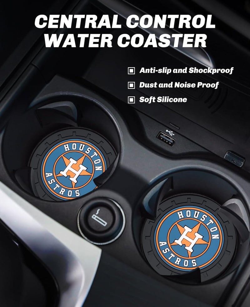 Kaleduo 2PCS Car Cup Holder Coaster,Auto Cup Holder Insert Coaster for Huston Astros Baseball Fans, Non-Slip Car Drink Holder Coaster, Car Interior Accessories, Huston Astros - Image 2